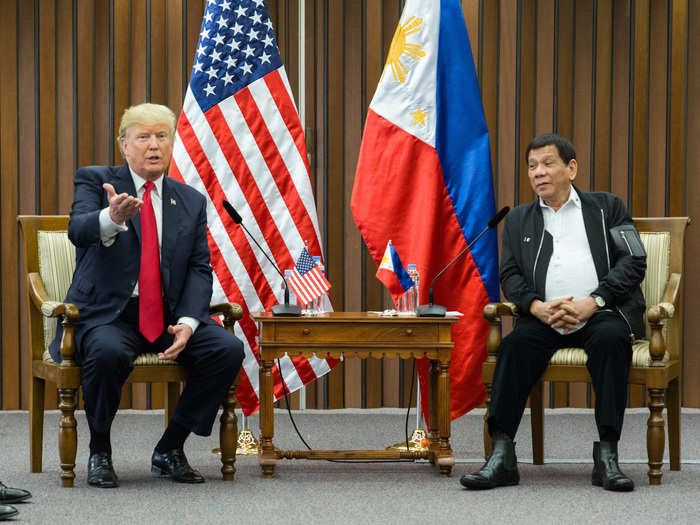 November 13, 2017: Trump meets with Philippine President Rodrigo Duterte in the Philippines.