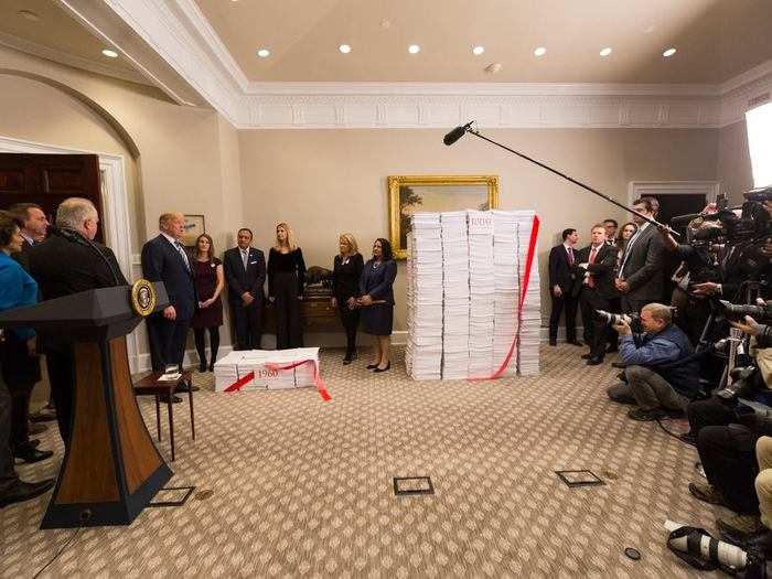 December 18, 2017: Trump prepares to cut the "red tape" of regulations.