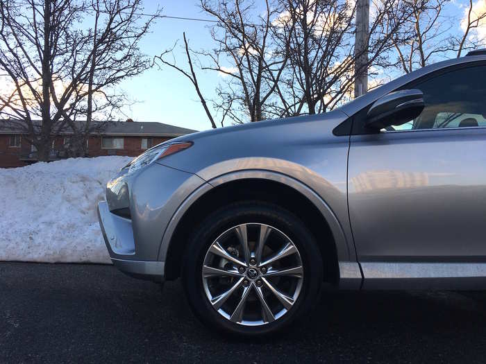 The RAV4 hunkers down on the highway. You don