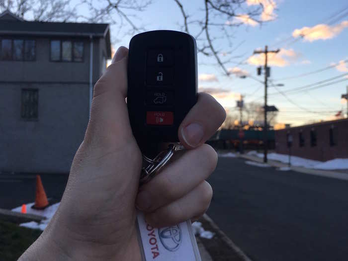 The Platinum-grade RAV4, just introduced this year, comes with a suite of new tech features that keeps the new model fresh without being flashy. Like a lot of cars on the market today, it comes with a smart key fob you can keep in your pocket — because you push a button to fire it up.