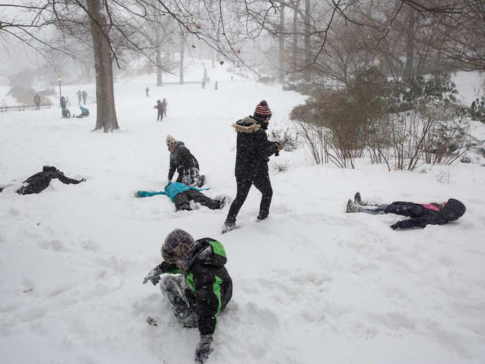 A lot of kids and even adults were making snow angels.