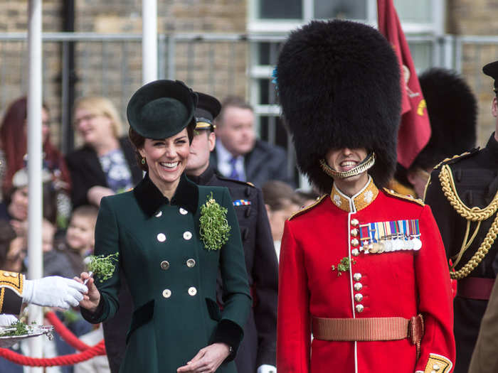 She wore a green Catherine Walker coat, part of a $3,400 outfit, for St. Patrick