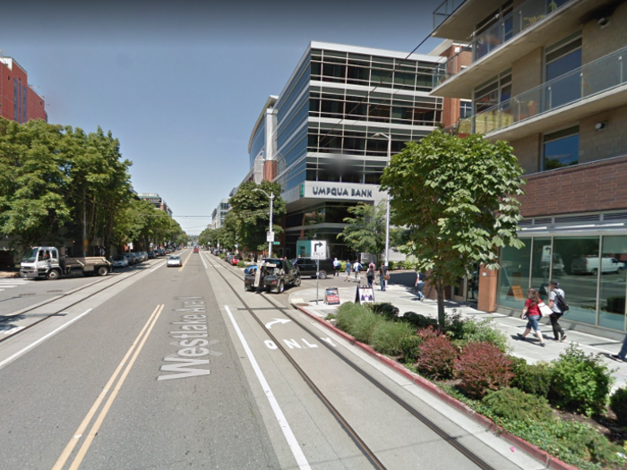 Now the block has a Umqua Bank, a Homegrown sandwich shop, a Chipotle, and a few other businesses. Amazon occupies the upper floors of the building.