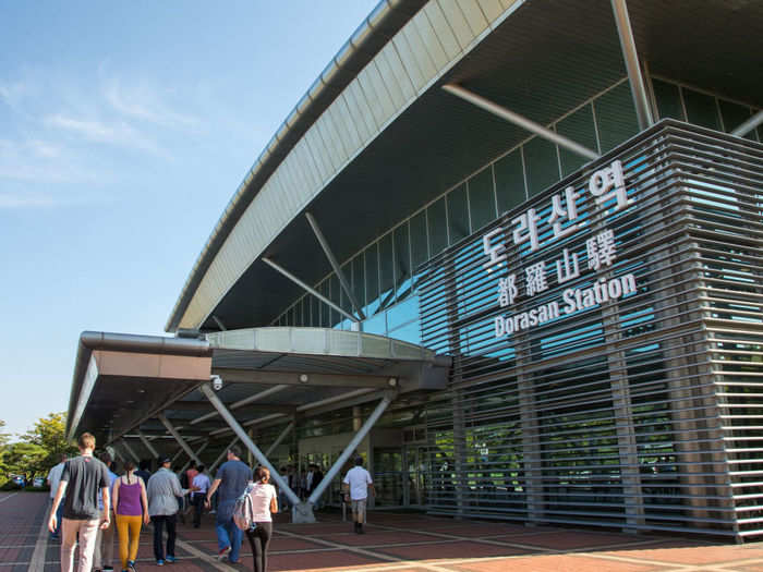 Panmunjom can be reached by train. This is the entrance to Dorasan train station, the northernmost stop on South Korea