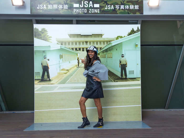 They can pose in front of a giant picture of the DMZ border.