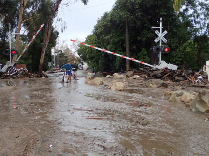 Locals did their best to get around despite all the obstacles.