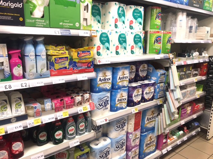 In Tesco, the focus is on the necessities. Shopping habits have changed in the UK as customers shift from doing a weekly shopping trip to "shopping for tonight; little and often," Natalie Berg, retail insights director at Planet Retail RNG, told Business Insider.