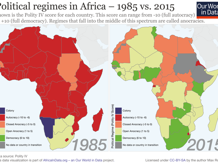 Democratic values have taken hold in many African nations. In 1985, there were no democratic countries. Today there are 10 countries considered wholly "free," according to Brookings.