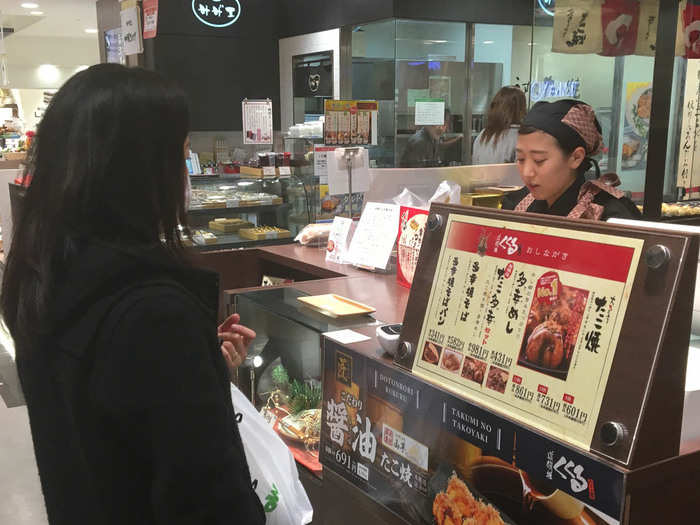 Just about every type of Japanese food is represented at the depachika, including yakitori, tempura, and sushi. There are, of course, takoyaki, balls of octopus dipped in batter and covered with bonito flakes.