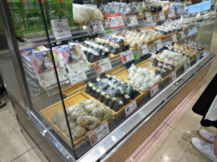 There are a lot of options for onigiri, or rice balls, with all different fillings. The options at many of the food stalls change depending on what is in season.