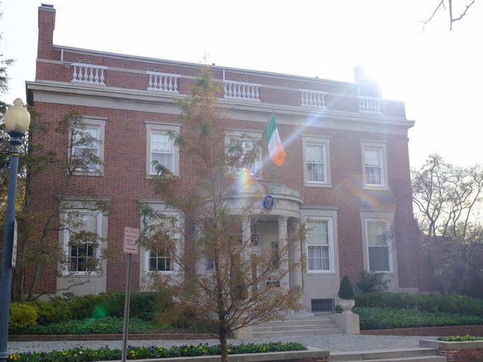 This is the Irish Embassy. Sheridan-Kalorama is also often known as the Embassy Row neighborhood because of its more than 70 embassies and diplomatic residences. Most are on nearby Massachusetts Avenue.