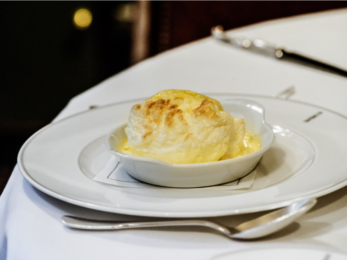 Soufflé Suissesse at Le Gavroche in Mayfair, London — two Michelin stars