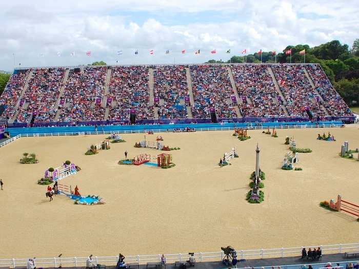 In jumping competitions, riders lead their horses around a course, jumping over a series of obstacles of varying lengths and heights in an allotted amount of time.