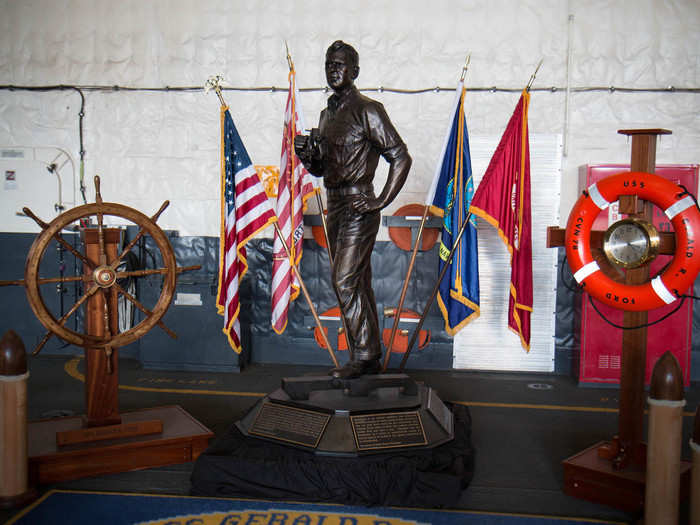 A statue of former President Gerald R. Ford — the carrier