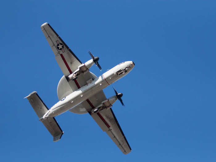 This E-2C Hawkeye flew over us outside of Norfolk Naval Station earlier in the day. Hawkeyes are US spy planes that are often assigned to carriers.