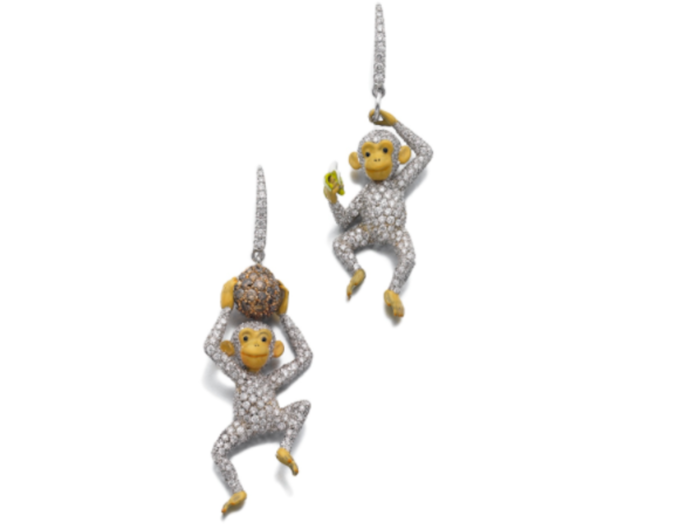 Enamel and diamond monkey earrings