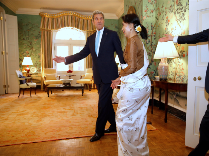 A year later, then-Secretary of State John Kerry met with the civilian leader of Myanmar and Nobel Peace Prize winner, Aung San Suu Kyi.