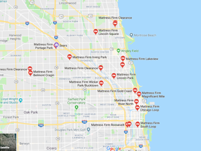 These are some of the most Mattress Firm heavy locations in the US: