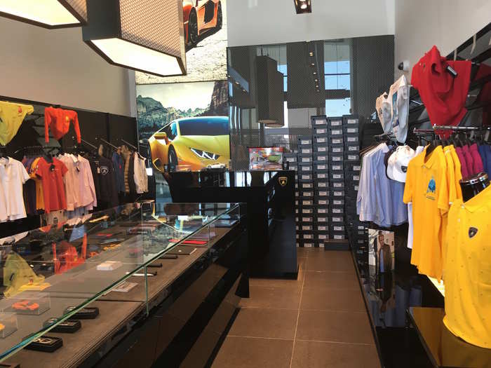 Next to the main showroom is a gift shop packed with Lamborghini swag.