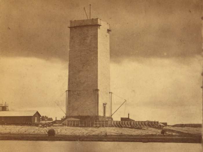 The Washington Monument opened in 1885. Here it is half-finished in 1860.