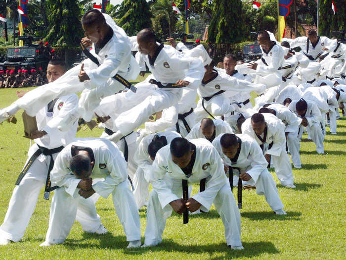 The Indonesian special operators regularly train in tae kwon do.