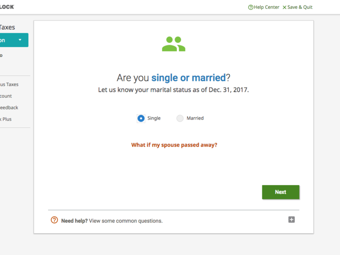 Then it comes time to give out some personal details, in order to figure out your filing status. You