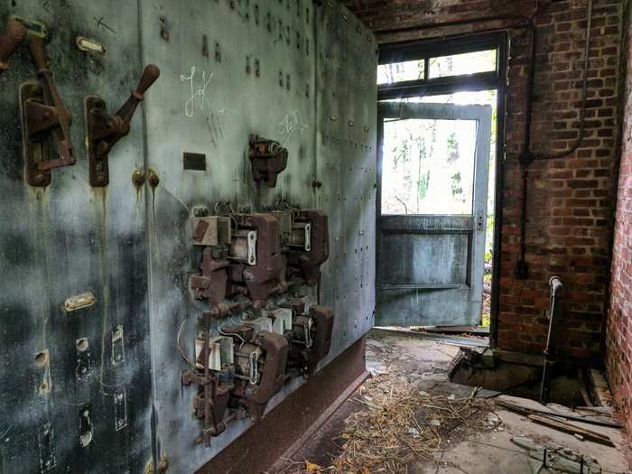 After we arrived on shore, we stowed camera equipment, food, and other supplies inside this old transformer vault.