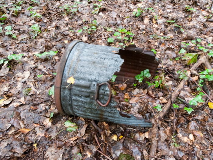 But there are signs of previous habitation everywhere, like this corroding trash can.