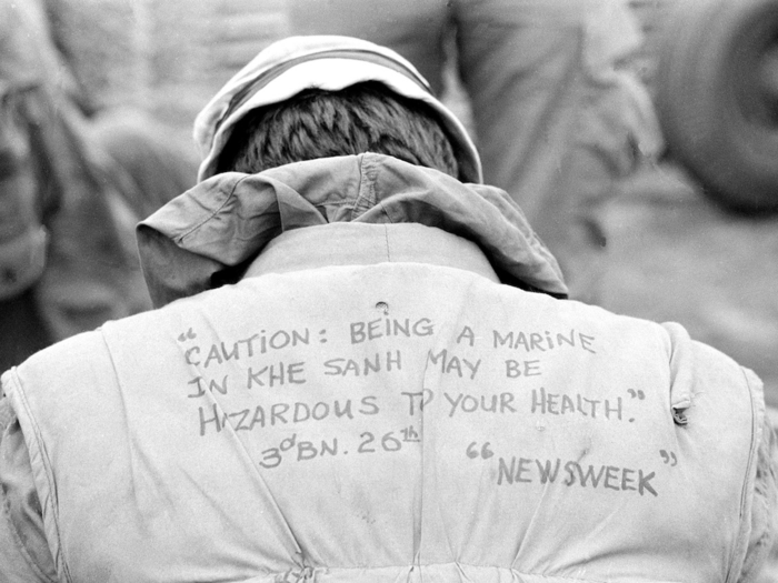 By the end of February, it was clear that the NVA were not going to give up on taking Khe Sanh. As the Marines continued to fight the NVA, elements of battlefield humor began to make appearances, such as this message on a Marines vest.