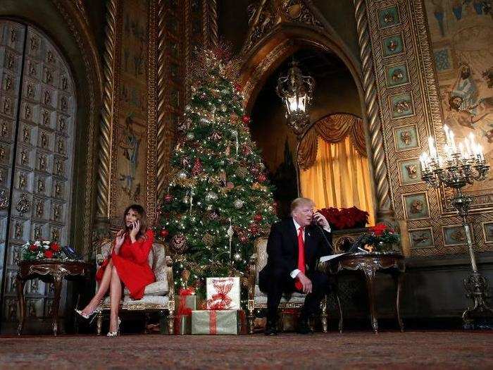 Here, the president and first lady Melania Trump used the majestic library to make calls to children on Christmas Eve.