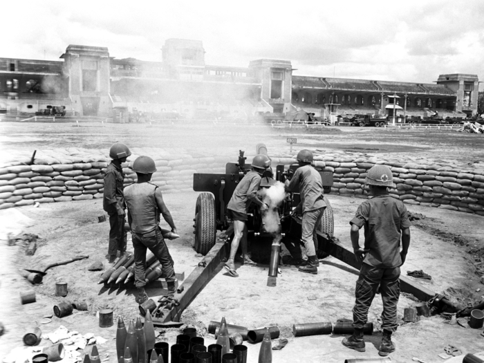 The racetrack, which was seized by the VC in the early hours, was liberated and used as a staging ground and artillery base by US and ARVN forces.