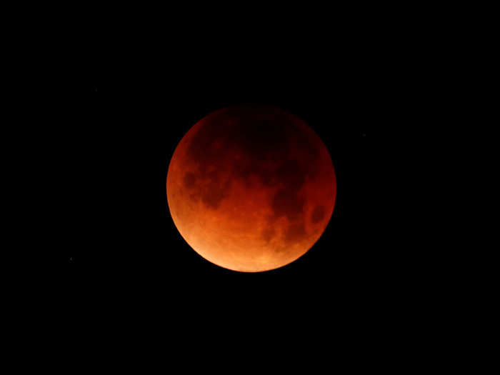 The western US, however, got a better show. The super blue blood moon looked especially red in this view from Oceanside, California.