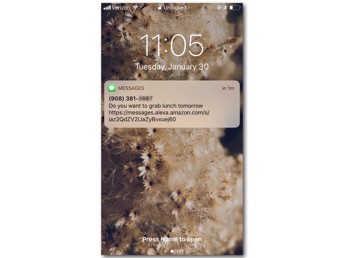 The recipient will see your phone number and the message, which arrives as both a text and voice message. You can listen to the voice message by clicking on that link.