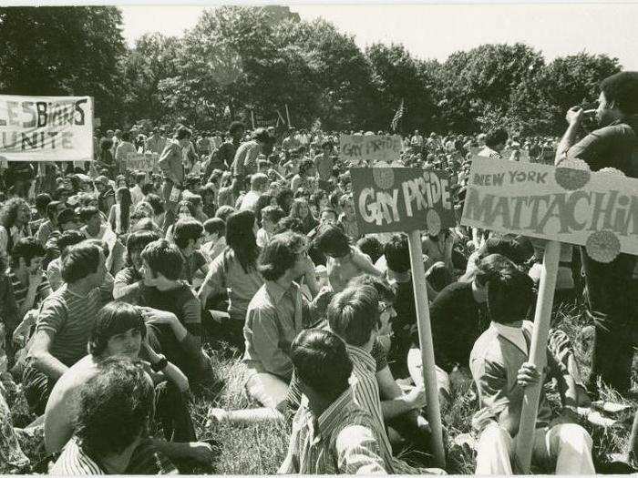 And on June 28, 1970, there was an LGBT be-in to commemorate the first anniversary of the Stonewall riots.