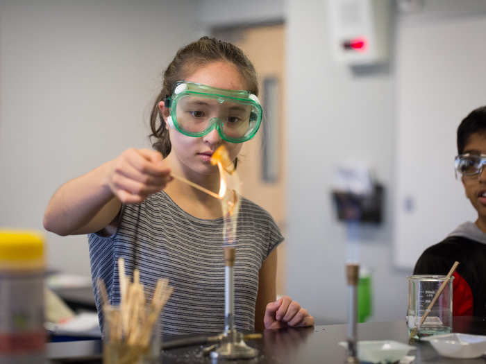 In a sixth grade biology class, students tested chemical elements over a bunsen burner to see what colors they burn. Then they deduced what "mystery elements" might be there.