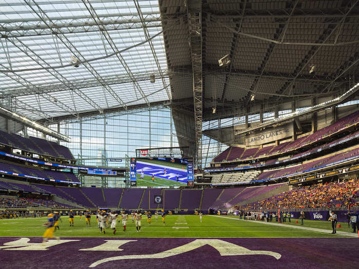 The US Bank Stadium also features the closest seats to the field in the NFL. The first row is just 41 feet away from the game.