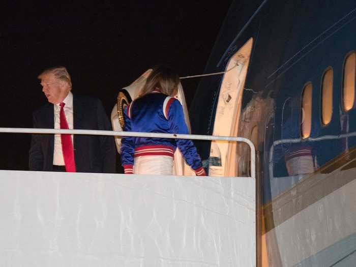 But the Trumps left the party after the halftime show to head back to the White House aboard Air Force One.