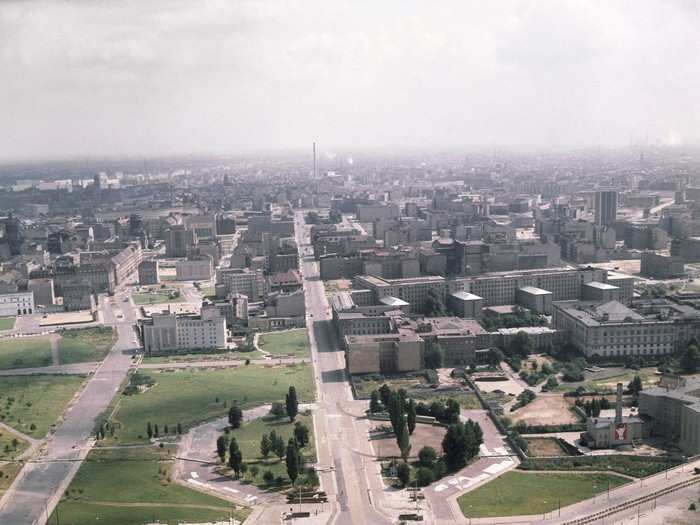 The wall once bisected many places that today are some of the busiest parts of the city. Here, the Berlin Wall can be seen next to the Potsdamer Platz traffic circle in 1962.