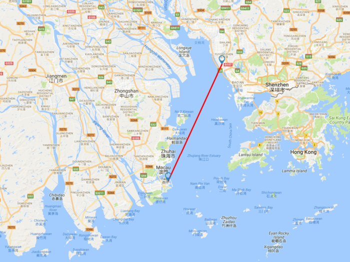 8. Macau SAR, China* to Shenzhen, China. 30 miles. (Tie)