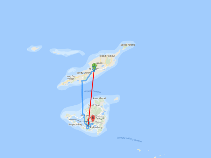 1. The Valley, Anguilla to Sint Maarten: 10 miles. (Tie)