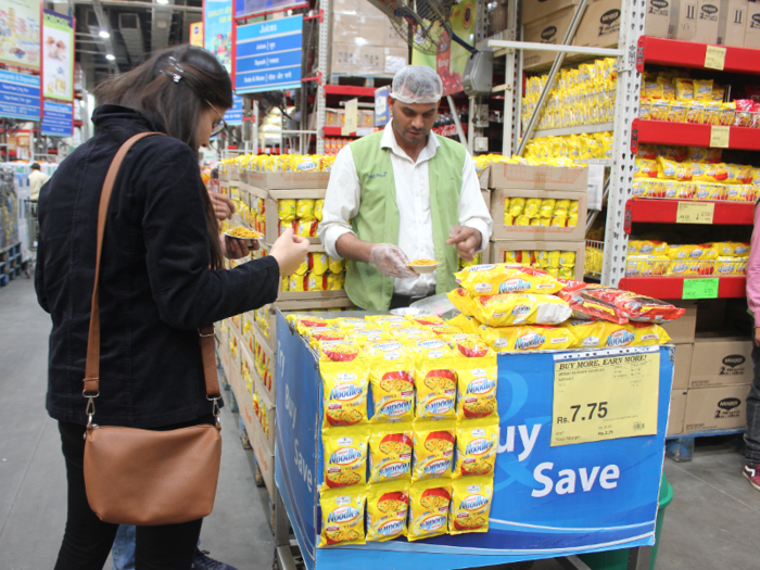 The store also has multiple "Try, Buy and Save" stands throughout stores where customers can try a food product before buying it.