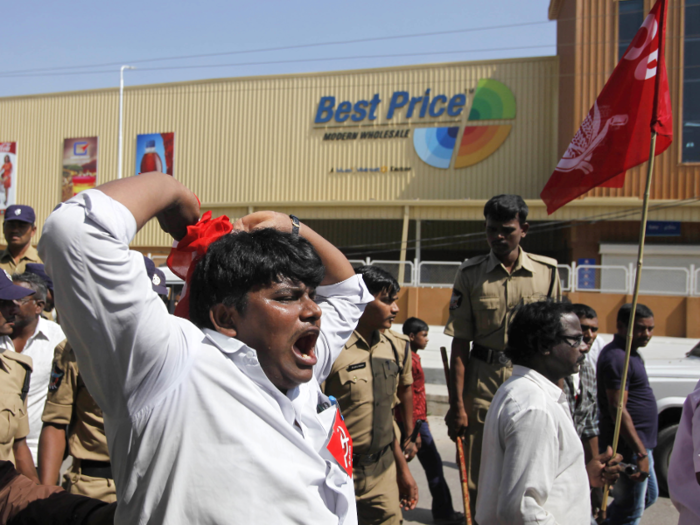 Walmart had a rocky start in India. Protests erupted in 2007 when Walmart made a deal with Beharti Group to build 15 stores. Many feared the proposed wholesale outlets would negatively affect local business.