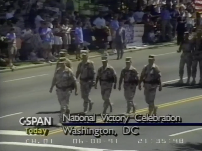 Then came General Norman Schwarzkopf walking down Constitution Avenue with a Central Command Unit.