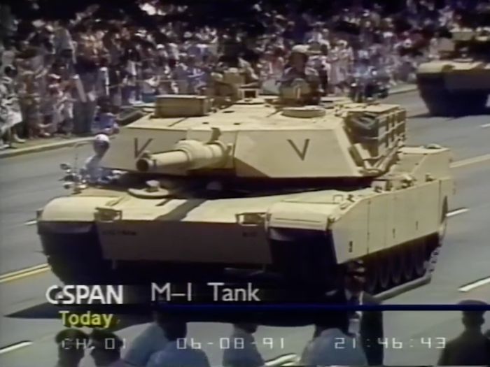 M-1 tanks and Bradley fighting vehicles also came rolling down.