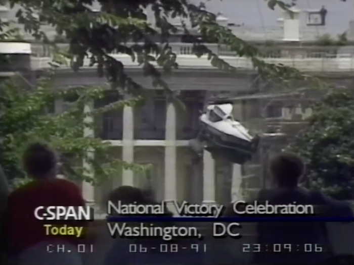 President Bush was picked up Marine Squadron One and flown back to the White House.