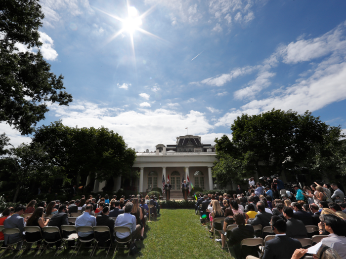 Right outside the Oval Office is the White House Rose Garden, which is used for special ceremonies and to greet distinguished guests.