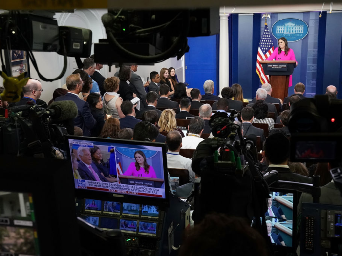 The James S. Brady Press Briefing Room is where the White House press secretary gives briefings to the news media. The White House press corps