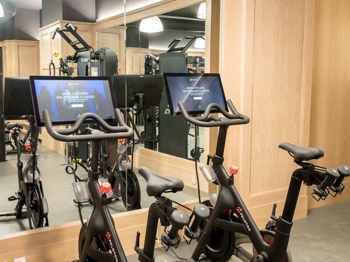 The gym also has first generation Peloton indoor bicycles, where you can stream classes and log your work-outs. A massage room, sauna, and steam room are under construction next door.