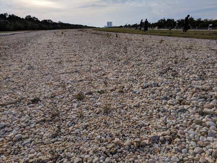 Nearby was the Saturn Causeway: a wide path of gravel that NASA used to inch its Saturn V rockets and space shuttles toward the launchpad. Seven years after the last shuttle launch, you can still see ridges left by the huge treads of its crawling platform.