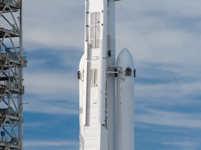 ... And the point where its side boosters attached to the central booster.